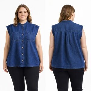Banana Republic XL Chambray Linen Blend Sleeveless Button Front Top